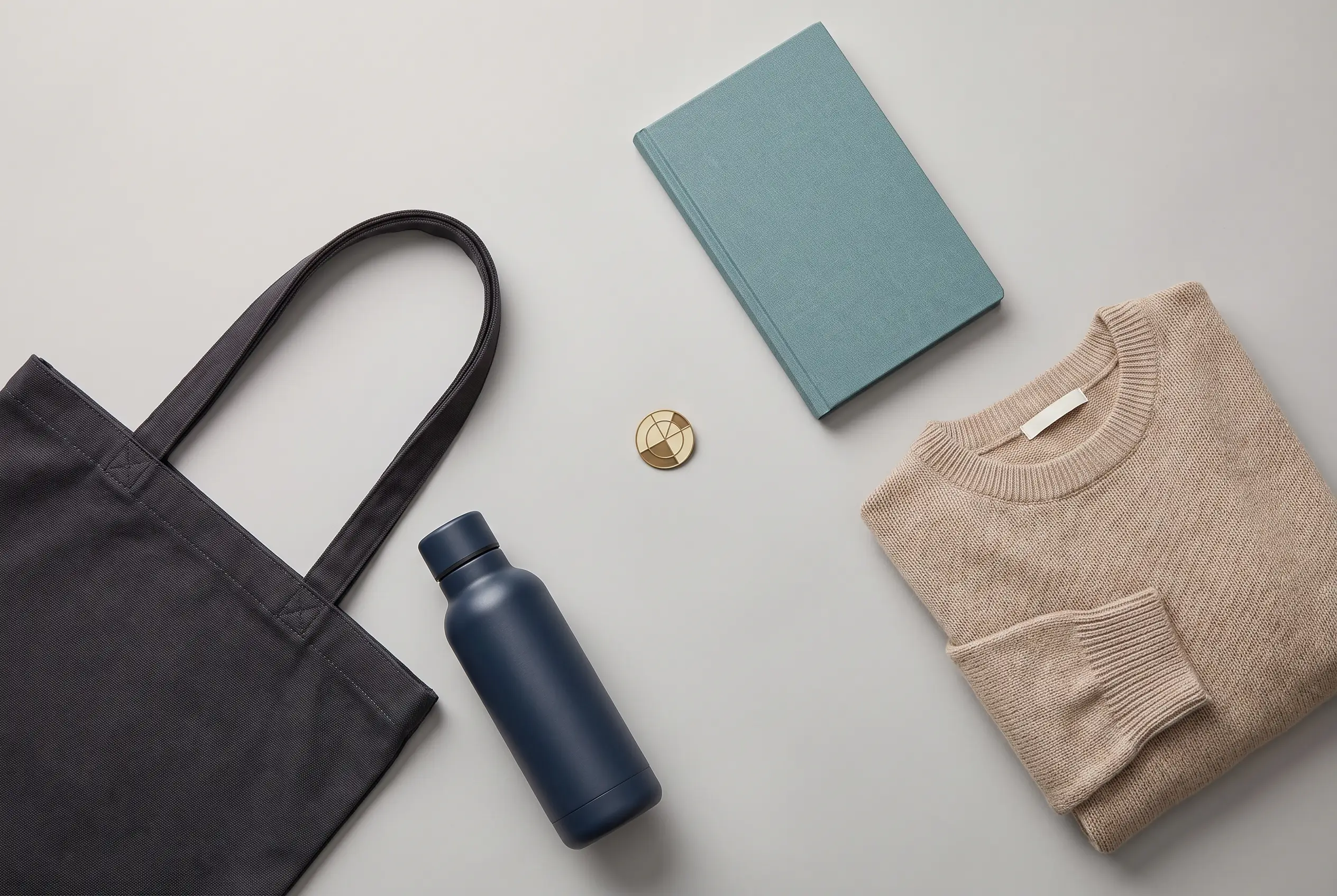 Premium branded corporate merchandise flat lay