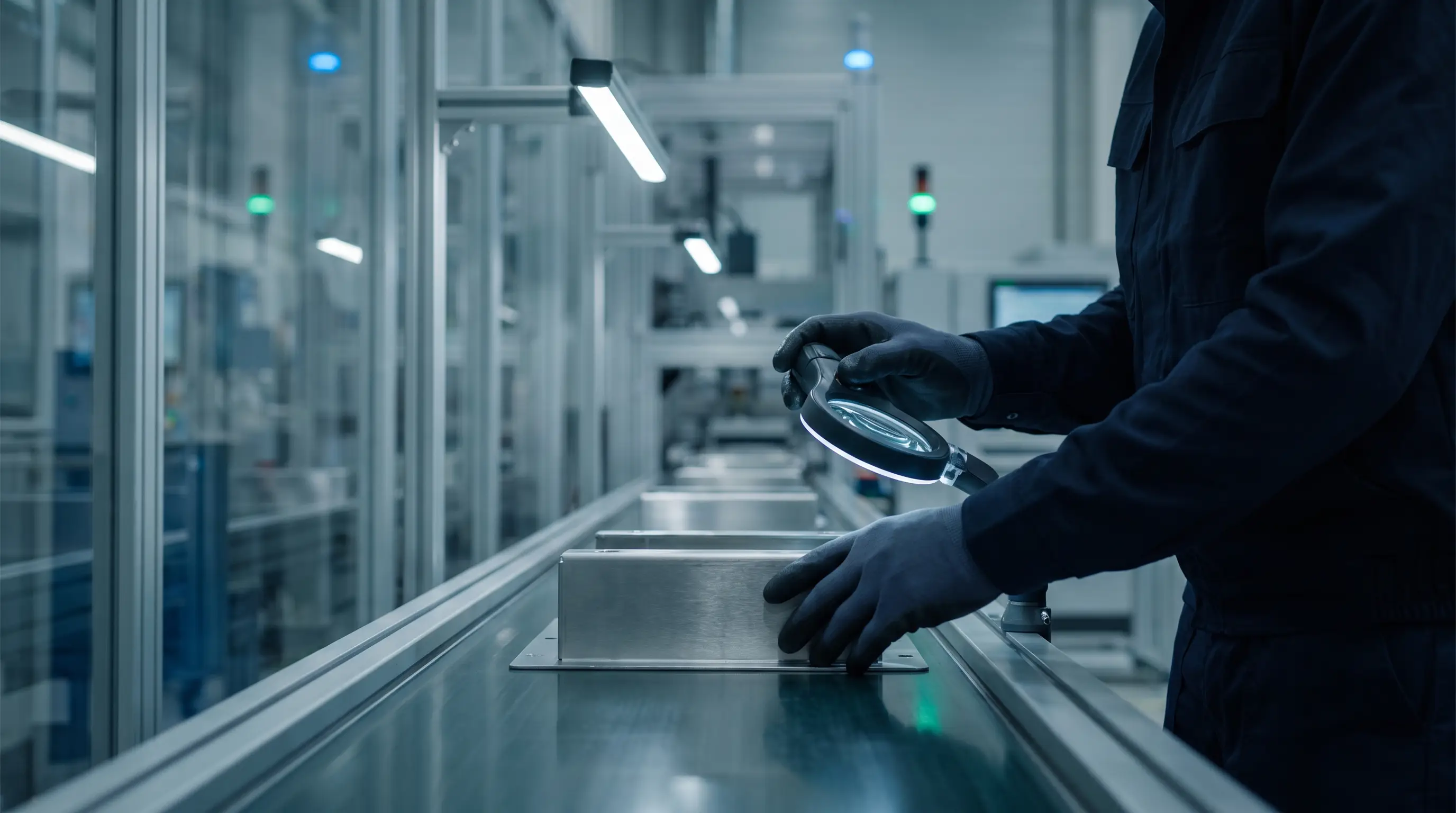Quality control inspection in a modern factory